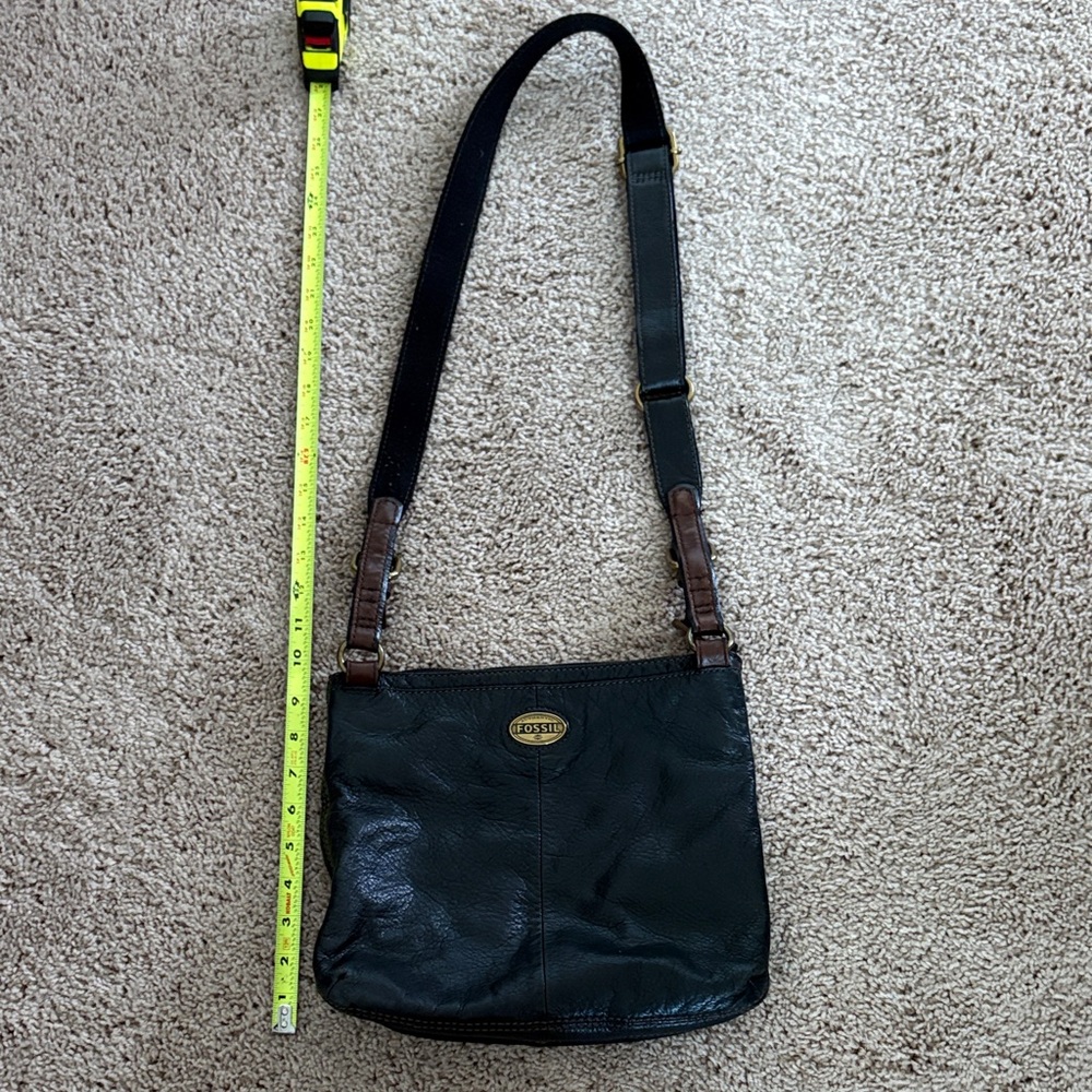 Fossil Black and Brown Leather Messenger Bag